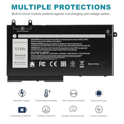 Futurebatt R8D7N 1V1XF Laptop Battery Replacement for Dell Inspiron 3540 M3550 Latitude 5400 5500 5510 7590/7591/7791 2-in-1 P80F P80F001 P84F H82T6 0C5GV2 W8GMW 0W8GMW 0R8D7N - size: R8D7N 8.94 4.96 0.71in