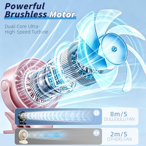 Portable Clip on Fan, Rechargeable USB Desk Fan with Turbo Airflow, 100 Speeds LED Display, 360° Rotation, Small Quiet Battery Powered Fan for Stroller Outdoor Travel Camping Golf Cart, Pink - color: Pink