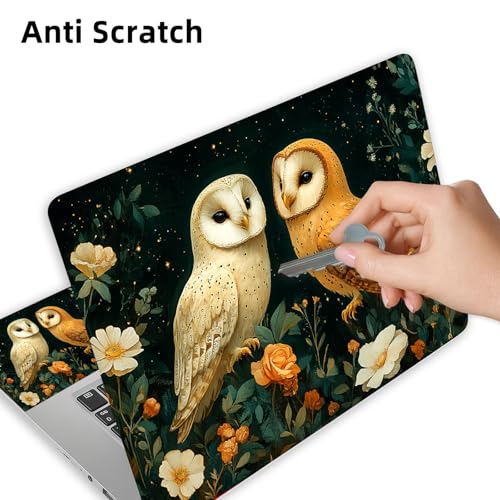 Aesthetic Laptop Skin Cover,12-15.6 Inch Universal Vinyl Sticker Decal,Owls Flowers Night Waterproof Scratch-Resistant Notebook Wrap,Removable Residue-Free Protector - color: Owls Flowers Night