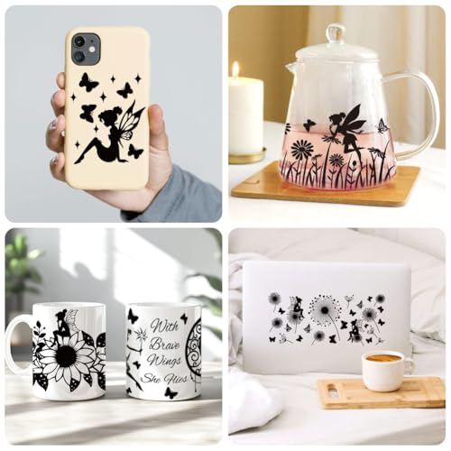 UV DTF Cup Wraps Transfer Stickers Black Fairy Pattern, 10 Sheets Waterproof Custom Vinyl Transfer Sticker 16oz Coffee Glass Cup Tumbler Bottle Mug Decals for Men Women | Waterproof UV DTF Stickers, Custom Vinyl Decals for 16oz Coffee Cups Tumblers Bottle
