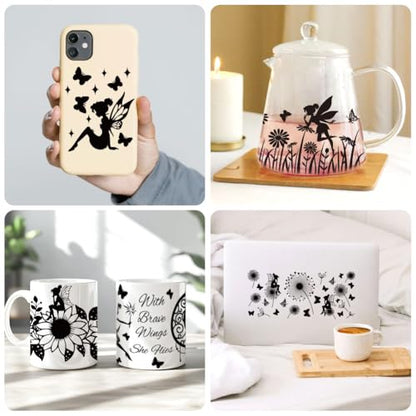 UV DTF Cup Wraps Transfer Stickers Black Fairy Pattern, 10 Sheets Waterproof Custom Vinyl Transfer Sticker 16oz Coffee Glass Cup Tumbler Bottle Mug Decals for Men Women | Waterproof UV DTF Stickers, Custom Vinyl Decals for 16oz Coffee Cups Tumblers Bottle