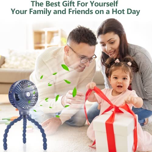 snawowo Mini Handheld Personal Portable Fan, Baby Stroller Fan, Car Seat USB or Battery Powered, with Flexible Tripod Clip on Student Bed Desk Bike Crib Treadmill Camping Traveling(Navy Blue) - color: C-NavyBlue