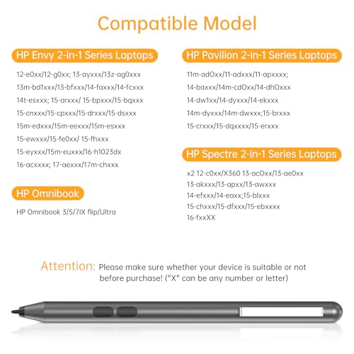 Stylus Pen for HP with 1024 Pressure Sensitivity & 2500hr Battery Life - Digital Pen for HP Omnibook/Envy x360/Spectre x360/Pavilion x360 - Windows 11/Chrome OS Palm Rejection Technology | MPP 1.51 Stylus Pen with Palm Rejection, 2500H Battery Digital Pen