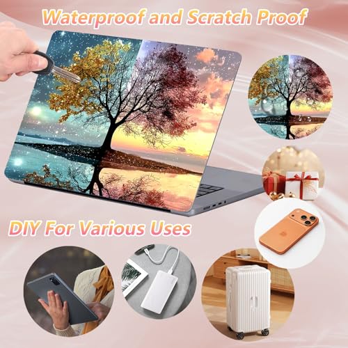 Laptop Skin Sticker Decal 12" 13" 13.3" 14" 15" 15.6",Waterproof Scratch Resistant Vinyl,Reusable Easy to Apply,for MacBook HP Dell Notebooks Netbooks Laptop,2 Wrist Pads,Dawn Dusk Tree - color: Dawn Dusk Tree