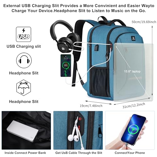 CAFELE Laptop Backpack, 17.3 Inch, Water-Repellent, USB Charging Port, for Business Travel School (Lake blue, 17.3 inches) - color: Lake Blue