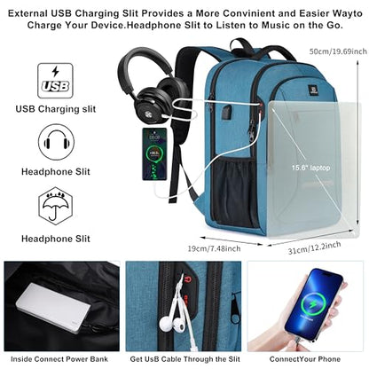 CAFELE Laptop Backpack, 17.3 Inch, Water-Repellent, USB Charging Port, for Business Travel School (Lake blue, 17.3 inches) - color: Lake Blue
