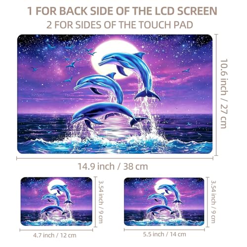 Universal Laptop Skin Sticker for 12/13/14/15.6 Inch Laptops, Reusable Vinyl Laptop Decal Cover, Waterproof Scratch Resistant Notebook Skin with 2 Wrist Pads,Cute Blue Dolphin - color: Cute Blue Dolphin