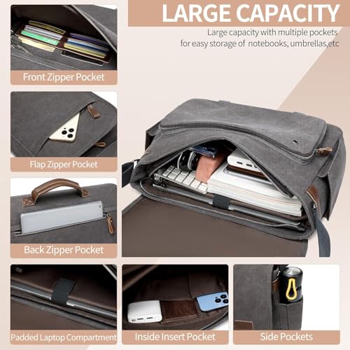 Laptop Messenger Bag for Men, 17 inch Water-resistant Canvas Laptop Shoulder Business Briefcase Bag