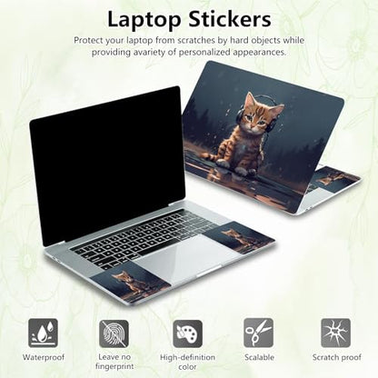 Laptop Skin Sticker Decal, Universal Reusable Vinyl Laptop Cover for 12" 13" 13.3" 14" 15" 15.4" 15.6" Notebook PC, Reusable Waterproof Scratch-Resistant with 2 Wrist Pads,Cat with Headphones - color: Cat with Headphones
