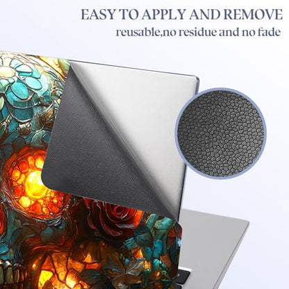 Universal Laptop Skin Sticker Decal,15.6 Inch Laptop Vinyl Cover for 13" 14" 15.6" Laptop,Scratch-Resistant Waterproof Protector Wrap,Reusable with Wrist Pads,Stained Glass Skull Roses - color: Stained Glass Skull Roses