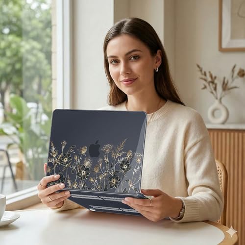 MEEgoodo Printed Case for New MacBook Neo 13 inch 2026 Release(Fit Model A3404), Laptop Hard Shell Cases with Keyboard Skin & Screen Protector & Webcam Covers, Golden Flowers & Herbs - color: Golden Flowers & Herbs