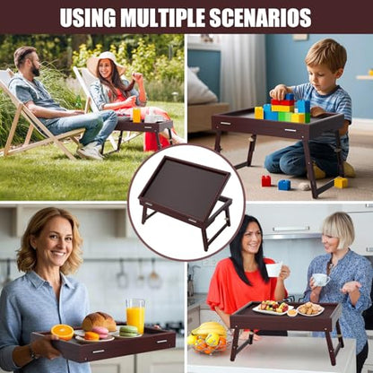 Bamboo Adjustable & Foldable Bed Tray Table with Ergonomic Handle, 17x12in Breakfast Tray for Eating, Laptop Desk, Sofa Snacking, Non-Slip Surface (Mahogany) - color: Jujube Red — 1 Pack, size: 17 x 12.2 x 2.4 in (1 Pack)