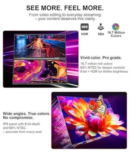 LB D16 Portable Dual Monitor 15.6 Inch 1080P FHD IPS Stacked Double Screen USB-C Mini HDMI Dual Display with Gravity Sensor HDR for Coding Stock Trading Office - size: D16 (Dual 15.6")