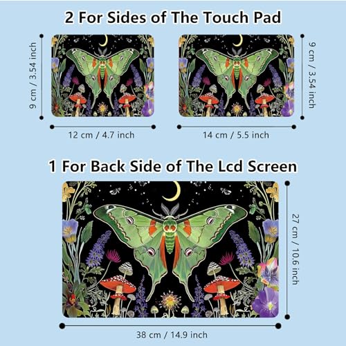 Universal Laptop Skin Sticker with 2 Wrist Pad Skins, Waterproof Scratch Resistant Vinyl Laptop Cover Decal, Cut to Fit for 11–15.6 Inch MacBook HP Dell Lenovo, Green Moth Moon - color: Green Moth Moon