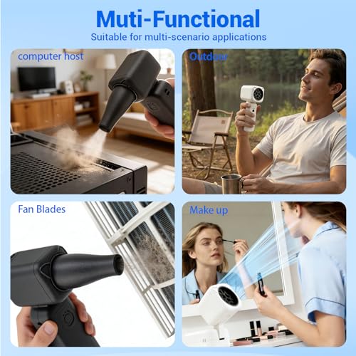 Compressed Air Duster, 2000mAh Battery with Up to 2 Hours of Run Time, 4-in-1 Multifunctional Design, Dust Blower for Computers, Keyboards, Home, Outdoor Use, and Cars（Silver） - color: Silver