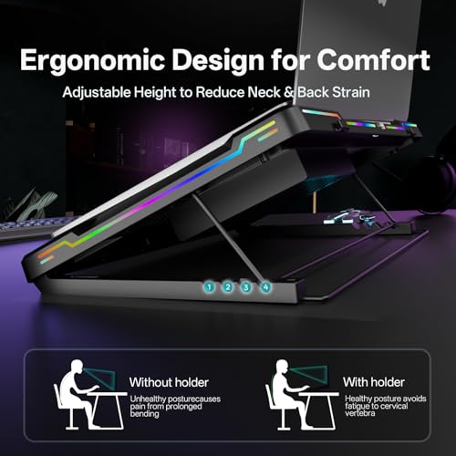 DEPGI Movable RGB Laptop Cooler with 5.5" Sliding Fan, Ergonomic Cooling Stand with 8 Light Modes for 14-17.3 Inch Gaming Laptops - color: Black, size: Extra Large