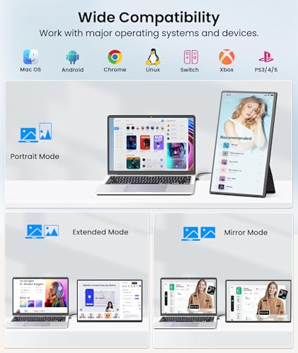Portable Monitor, 16" 1200P FHD Laptop Screen Extender, Detachable Horizontal/Vertical Monitor, Plug & Play Dual Travel Monitor Build-in Speaker for Laptop/Mac/Windows - size: 16" Dual Screen