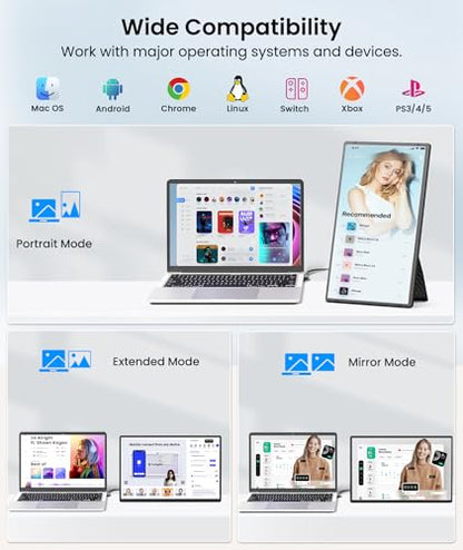 Portable Monitor, 16" 1200P FHD Laptop Screen Extender, Detachable Horizontal/Vertical Monitor, Plug & Play Dual Travel Monitor Build-in Speaker for Laptop/Mac/Windows - size: 16" Dual Screen