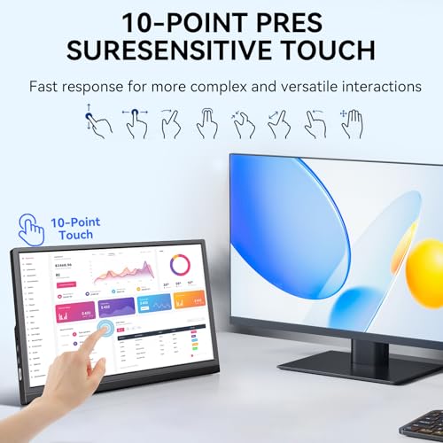 14 Inch Touchscreen Portable Monitor, FHD 1080P IPS HDR Ultra Slim Travel Screen, USB-C Powered with Built-in Speakers for Laptop, PC, Mac, PS4, PS5, Xbox Gaming Consoles