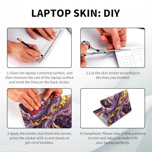Universal Laptop Skin, DIY Cut-to-Fit Vinyl Cover Compatible with HP, Dell, Lenovo, Mac (13.3" to 15.6"), Anti-Scratch, No Residue & Bubble-Free Protective Decal Sticker, Amethyst Geode Marble - color: Amethyst Geode Marble