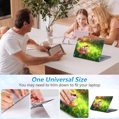 Universal Laptop Skin Sticker Decal with 2 Wrist Pad Skins, Waterproof Scratch Vinyl Cover for 11–15.6 Inch MacBook, HP, Dell, Lenovo, Cutable & Reusable,Cute Frog on Mushroom - color: Cute Frog on Mushroom
