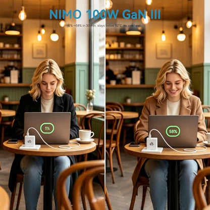 100W GaN USB C Fast Charger, Ultra-Fast PD 3.0 Wall Adapter with 6.6ft Cable, Reliable Power Block for MacBook Pro 14/16, iPad, iPhone-17/16, S26/S25, PPS Laptop Charger for Travel & Office - size: 6 x 5.3 x 1.6 inches