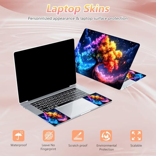 Laptop Skin Sticker Decal 12" 13" 13.3" 14" 15" 15.6",Waterproof Scratch Resistant Vinyl,Reusable Easy to Apply,for MacBook HP Dell Notebooks Netbooks Laptop,2 Wrist Pads,Colorful Tree - color: Colorful Tree