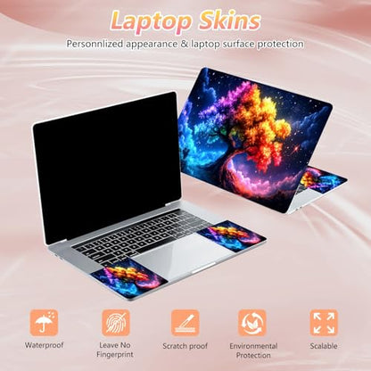 Laptop Skin Sticker Decal 12" 13" 13.3" 14" 15" 15.6",Waterproof Scratch Resistant Vinyl,Reusable Easy to Apply,for MacBook HP Dell Notebooks Netbooks Laptop,2 Wrist Pads,Colorful Tree - color: Colorful Tree
