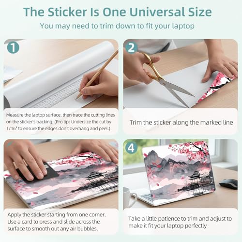 Universal Laptop Skin Decal, 3-Piece Vinyl Protector for 12 13 14 15.6" Notebook, Waterproof Anti-Scratch, Easy Trim & Bubble-Free Finish, Chinese Mountains and Rivers - color: Chinese Mountains and Rivers