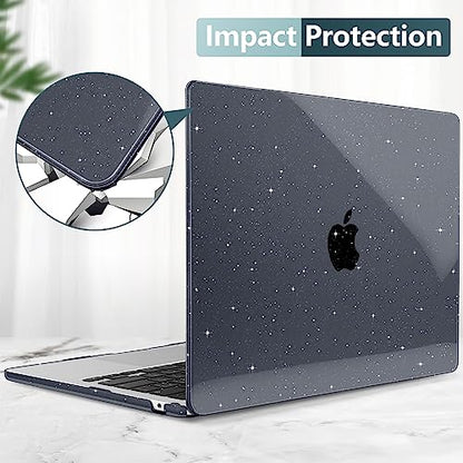 Clear Glitter Case for MacBook Air 15 Inch M5 M4 M3 M2 (2026-2023) A3448 A3241 A3114 A2941, Protective Hard Shell Cover Compatible with Touch ID & Liquid Retina Display - Star Black - color: Star Black
