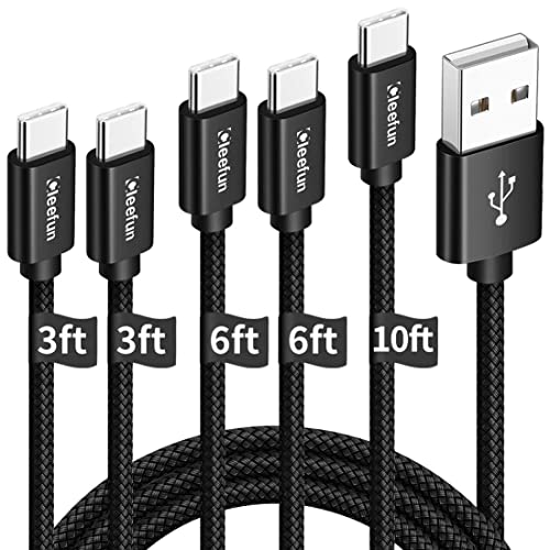 CLEEFUN USB C Cable, USB to USB C Cable, [5 Pack, 3/3/6/6/10 ft] Type C Charger Cable Fast Charging for iPhone 17 16 15 Pro Max Plus Air, for Samsung Galaxy S25 S24 S23 S22 S21 S20 S10 A17 A16 A15 - color: Black