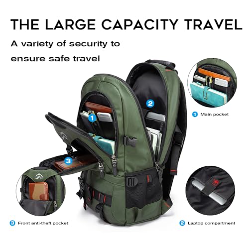KAKA Travel Backpack Fight Approved with 17.3 inch Laptop Lackpack Compartment Outdoor Duffle Bag for men and women - color: Green