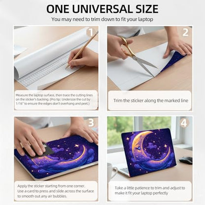 Purple Moon and Stars Night Sky Galaxy Universal Laptop Skin Sticker 3PCS,Protective Decal Trim-to-Fit 11.6" 13.3" 14" 15.6" Laptop Vinyl Cover,Removable Anti-Scratch Computer Decal Protector - color: Purple Moon and Stars Night Sky Galaxy