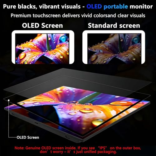 13.3" OLED Portable Touchscreen Monitor, 1080P HDR VESA 500 Nits, USB-C HDMI External Display with Stand (Vertical Monitor) & Speakers for Laptop PC Mac Android (No Touch for iPhone/iPad/Consoles)