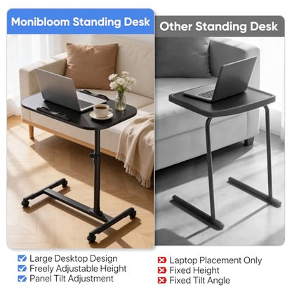MoNiBloom Rolling Mobile Standing Desk 360° Rotatable Panel Adjustable Height 59''-89'' Portable Overbed Laptop Sofa Table Cart with Wheels for Offices Home Medical, Black - color: Black/Black