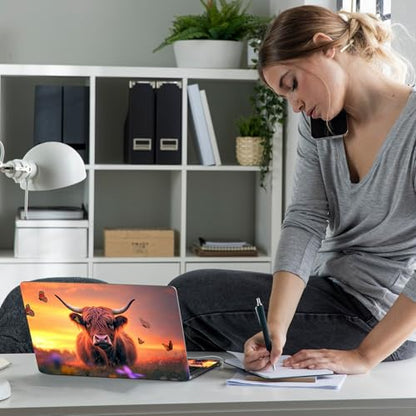 Laptop Skin Sticker Decal 12" 13" 13.3" 14" 15" 15.6",Waterproof Scratch Resistant Vinyl,Reusable Easy to Apply,for MacBook HP Dell Notebooks Netbooks Laptop,2 Wrist Pads,Cow Butterfly Dusk - color: Cow Butterfly Dusk