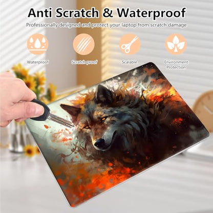 Laptop Skin Sticker Decal 15.6 Inch,12 13 13.3 14 15 15.6 in Laptop Netbook Skins for Notebook,Art Decal Removable Waterproof Scratch Resistant,Universal Vinyl Cover,Cool Fire Wolf - color: Cool Fire Wolf