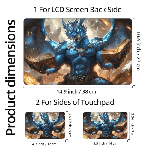Aesthetic Laptop Skin Sticker, Blue Dragon Mage with Floating Tomes Waterproof Vinyl Laptop Decal, Removable Bubble Free, Reusable Protective Cover for 13 14 15 15.6 Inch - color: Blue Dragon Mage with Floating Tomes
