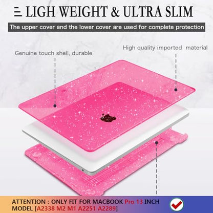 CISSOOK Compatible with MacBook Pro 13 inch Case Sparkly M2 M1 2025-2016 | 4in1 Set Plastic Hard Shell &Keyboard Cover for MacBook Pro 13 A2338 A2251 A2289 A2159 A1706, Rose Pink Glitter - color: Rose Red Glitter