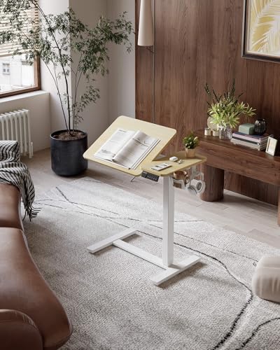 YIHAYO Electric Adjustable Overbed Bedside Table with Wheels, 24 x 16 Inches Mobile Standing Desk, Laptop Desk, Movable Overbed Tables Hospital Home Use, Natural - color: White Frame/Natural Top, size: 24*16 Inch