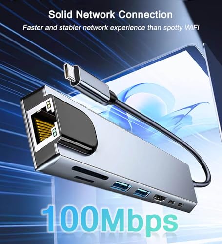 USB C Hub Ethernet HDMI Adapter, 8 in 1 Docking Station with 4K HDMI, RJ45 Ethernet, SD/TF Card Reader, USB 3.0/2.0, PD 100W, LAN USB-C Dongle for MacBook Pro/Air, iPad Pro, XPS, etc - style: 8-in-1