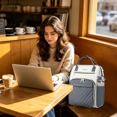 VANKEAN 17 Inch Laptop Backpack for Women Large Capacity Waterproof Daypack - color: Beige-grey, size: 17.3 Inch