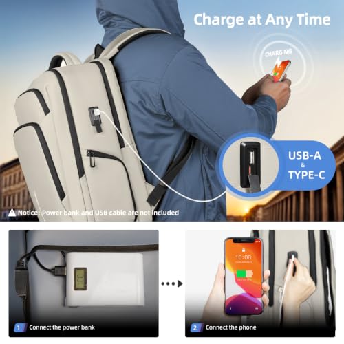 17.3 Inch Laptop Backpack for Men Women, 30L Travel Backpack | Carry-On Flight Approved,Work Computer Backpack with USB A&C Port,Business Laptop Bag,WaterResistant Anti-Theft Daypack - color: White
