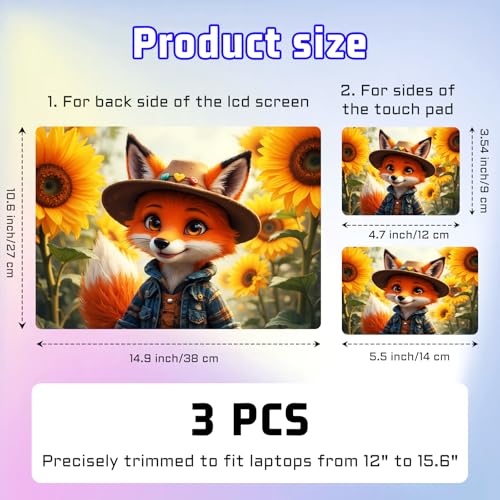 Universal Laptop Skin Sticker Decal, Compatible with MacBook HP Dell Lenovo 12"-15.6", Reusable Vinyl Notebook Cover 3PCS Set, High-Recognition Film-Cute Fox in Cowboy Hat Outfit - color: Cute Fox in Cowboy Hat Outfit