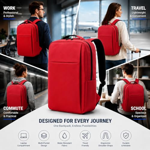 Laptop Backpack for Women & Men, 15.6" Laptop and Tablet Bag with Computer Compartment – Lightweight, Durable Travel & Work Backpacks, Red - color: Backpack 01 Red