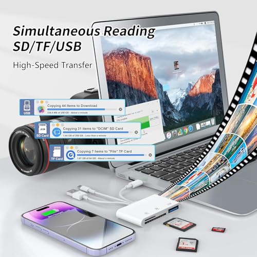 3IN3 SD Card Reader,USB C SD Card Reader,supports SD and MicroSD memory card adapter(includes USB A female port),compatible with flash drives,iPhone 15/16,MacBook,Mac,Trail Camera viewer,Plug and play - size: 3IN3 SD Card Reader