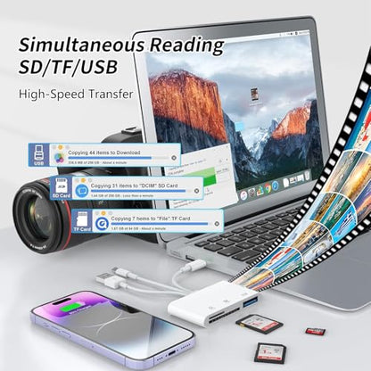 3IN3 SD Card Reader,USB C SD Card Reader,supports SD and MicroSD memory card adapter(includes USB A female port),compatible with flash drives,iPhone 15/16,MacBook,Mac,Trail Camera viewer,Plug and play - size: 3IN3 SD Card Reader