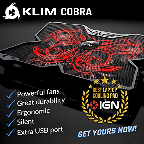 KLIM Wind Laptop Cooling Pad - More Than 500,000 Units Sold - New Version - Powerful Rapid Action Laptop Cooler - Laptop Stand with 4 Cooling Fans - 2 USB Ports - PC Mac PS5 PS4 Xbox One - Cobra Red - color: Red
