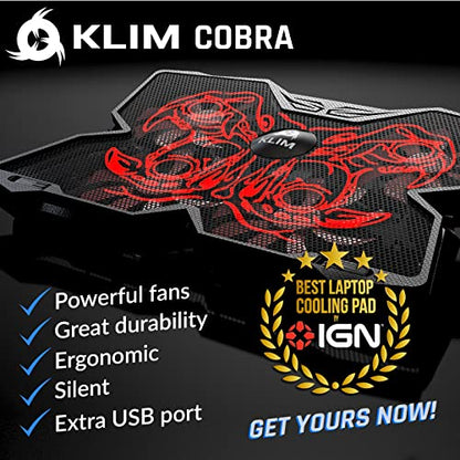 KLIM Wind Laptop Cooling Pad - More Than 500,000 Units Sold - New Version - Powerful Rapid Action Laptop Cooler - Laptop Stand with 4 Cooling Fans - 2 USB Ports - PC Mac PS5 PS4 Xbox One - Cobra Red - color: Red