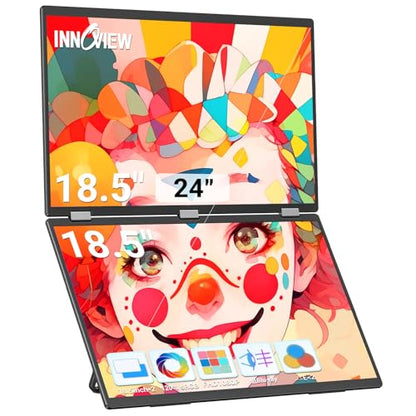 InnoView 18.5" Laptop Screen Extender 115% sRGB Dual Monitors Stacked Folding Triple Monitor (Wins/Mac) 1080P Triple Portable Monitor for Laptop 90°/180° Automatic Rotation